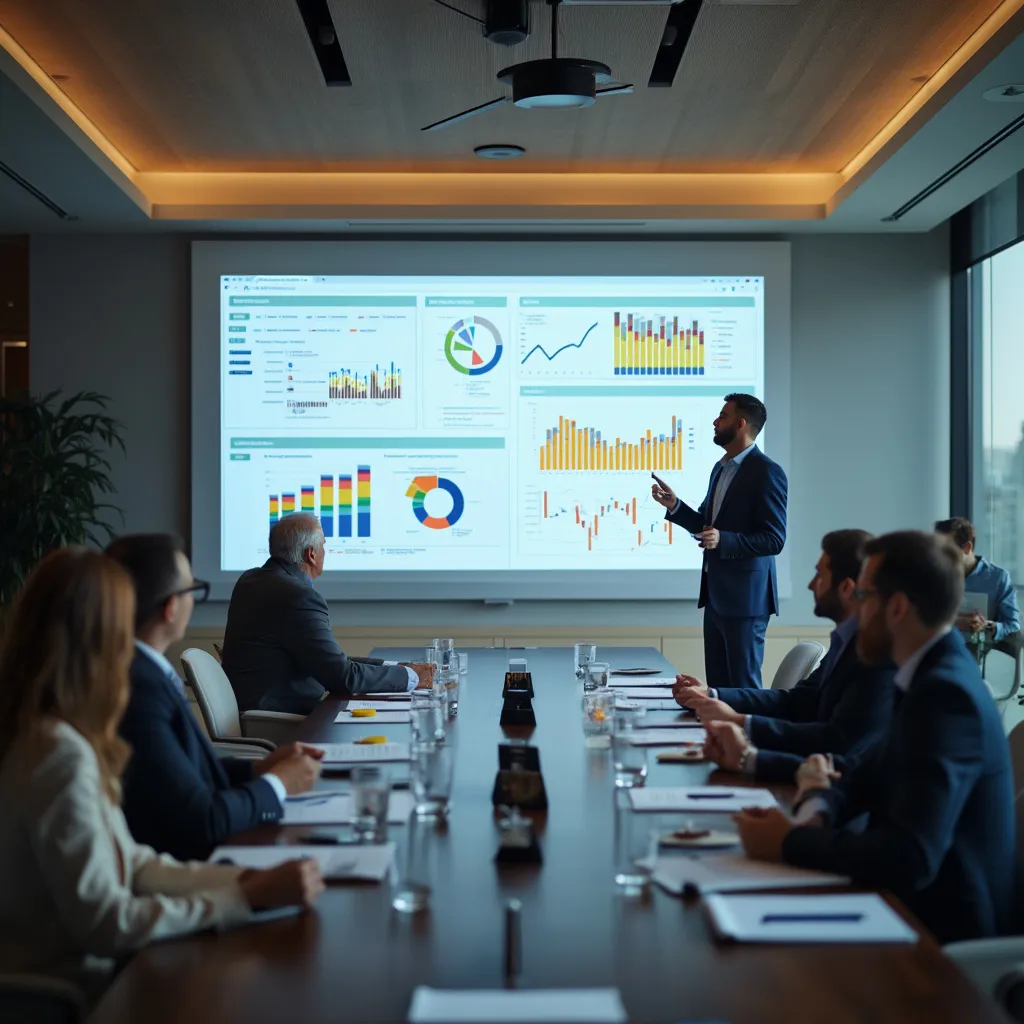 Consultor principal presentando hallazgos clave a un cliente en una sala de juntas moderna.